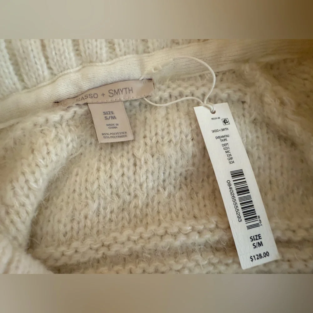 Sasso & Smyth Cream Shaggy Sweater Vest S/M Cowl Neck SS NWT Boho Prairie